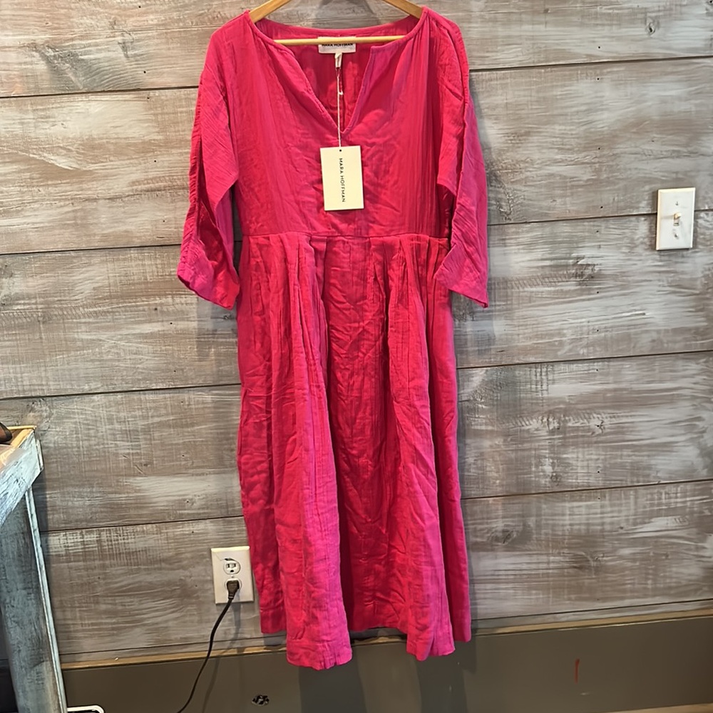 NWT Mara Hoffman Chloe pleated cotton-gauze oversized midi dress  XXS-M and XS-L - Picture 6 of 9